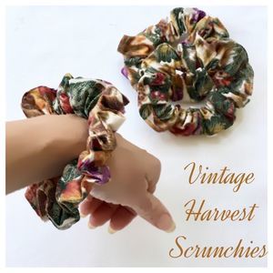Vintage Set of 3 Harvest Cotton Fabric Scrunchies